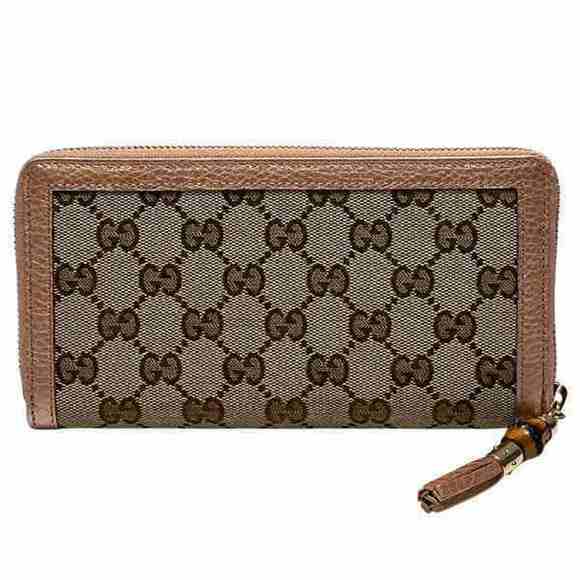 GUCCI GG Canvas Leather Round Long Wallet Brown Pink - Picture 2 of 9